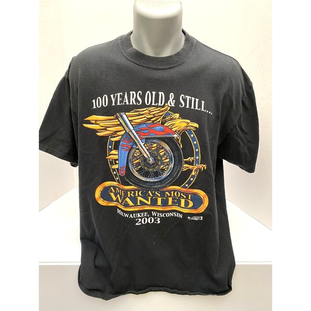 Vintage Harley Davidson T Shirt Size L 100 Years Milwaukee Wisconsin Most Wanted